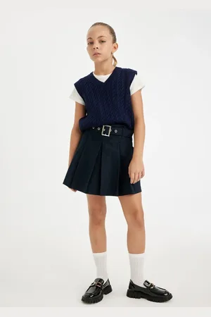 DeFacto Girl Belted Gabardine Pleated Skirt