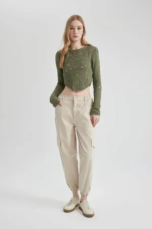 DeFacto Cool Gabardine Jogger Pants Basic Plain Regular Waist Cargo Pocket B0454ax23au