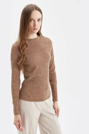 DeFacto Crew Neck Long Sleeve Crepe Basic Plain T-Shirt Tunic