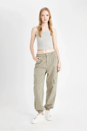 DeFacto Cool Jogger Pants Gabardine Fabric Regular Waist Basic Plain Cargo Pocket
