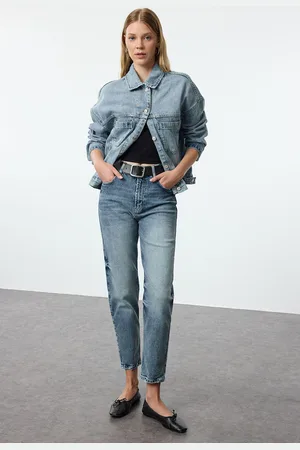 Trendyol Blue Faded Effect Vintage High Waist Slim Mom Jeans