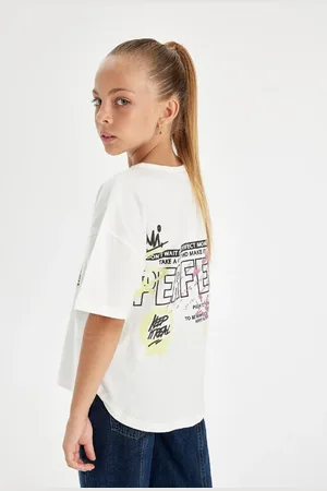 DeFacto Girl Oversize Wide Pattern Crew Neck Back Printed Short Sleeve T-Shirt
