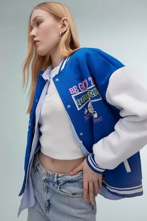 DeFacto Coool Oversize Wide Pattern College Collar Back Printed Snap Pocket Thick Bomber Jacket