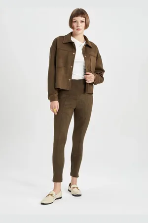DeFacto Normal Waist Basic Plain Long Suede Leggings