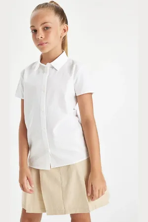 DeFacto Girls Poplin Short Sleeve Basic Plain White School Shirt