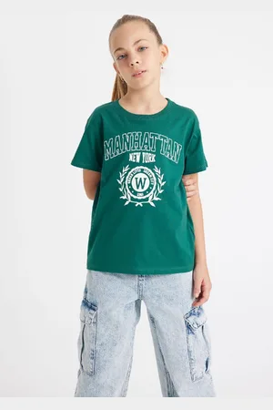 DeFacto Girl Relax Fit Crew Neck Text Printed Short Sleeve School T-Shirt