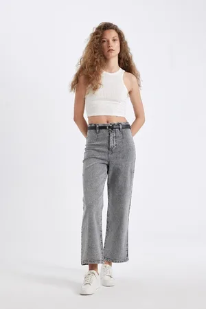 DeFacto Culotte High Waist Short Wide Leg Jean Washed Trousers