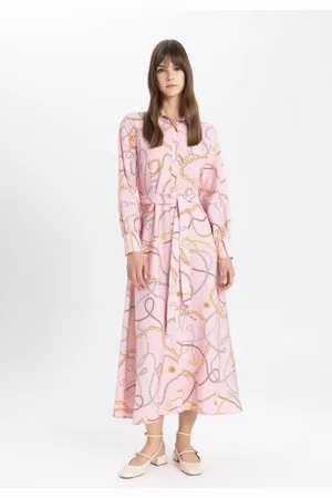 DeFacto Shirt Collar Patterned Long Sleeve Basic Dress