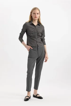 DeFacto Classic Chino Pants Normal Waist Basic Plain Pocket Ankle Length