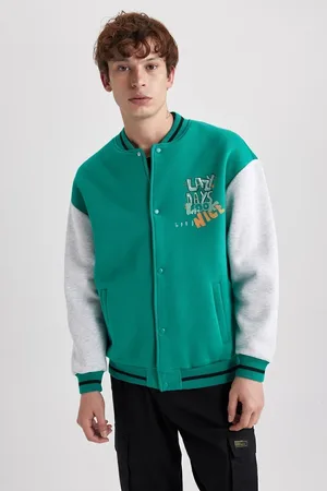 DeFacto Oversize Fit College Collar Bomber Printed Soft Pillow Cardigan