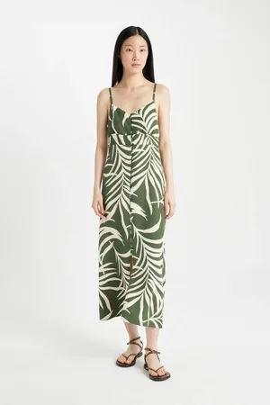 DeFacto V Neck Tropical Patterned Moroccan Strappy Maxi Dress