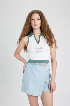 DeFacto Fit Crop Polo Neck Printed Sports Undershirt