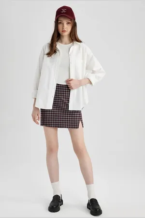 DeFacto Square Patterned Slit Woven Mini Skirt