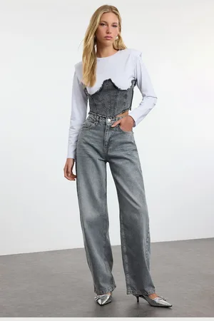 Trendyol Grey High Waist Barrel Baggy Jeans