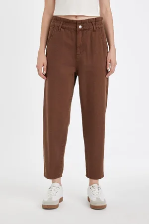 DeFacto Paperbag High Waist Relaxed Fit Lightweight Straight Leg Ankle Length Jeans