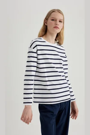 DeFacto Regular Fit Striped Combed Cotton Basic Long Sleeve T-Shirt