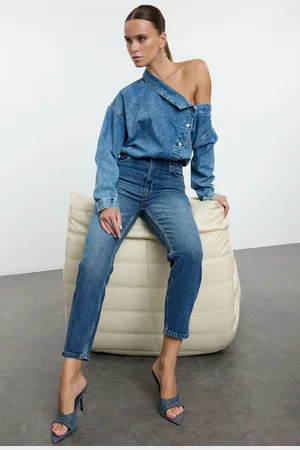 Trendyol Dark Blue High Waist Slim Mom Jeans