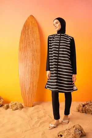 DeFacto Regular Fit Striped 3-Piece Burkini Hijab Swimsuit Set