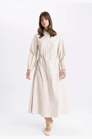 DeFacto Shirt Collar Poplin Long Sleeve Maxi Basic Dress