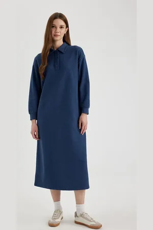 DeFacto Regular Fit Buttoned Shirt Collar Basic Plain Long Sleeve Thessaloniki Fabric Knit Dress B7260ax24sp