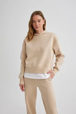 DeFacto Boxy Fit Hooded Thick Basic Plain Sweatshirt