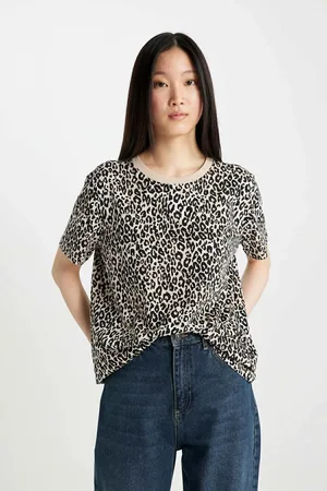DeFacto Long Fit Crew Neck Printed Short Sleeve T-Shirt