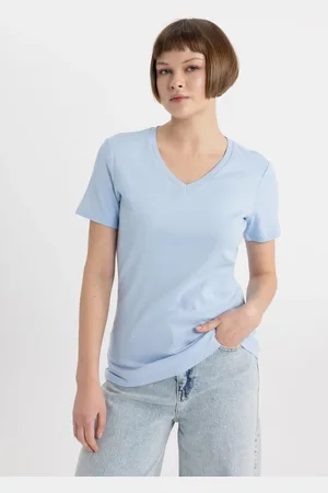 DeFacto Slim Fit V Neck Rib Basic Short Sleeve T-Shirt