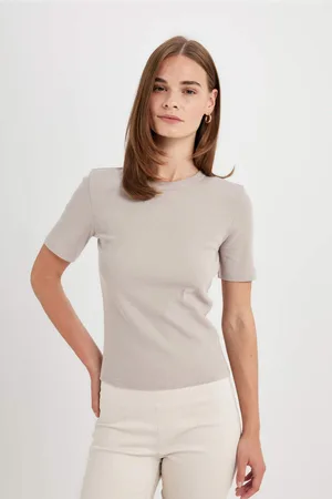 DeFacto Slim Fit Crew Neck Ribbed Camisole Basic Short Sleeve T-Shirt