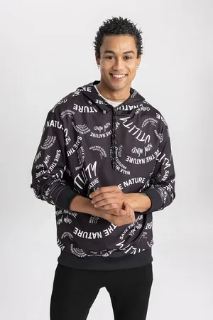 DeFacto Fit Standard Fit Hooded Patterned Scuba Diving Fabric Athlete Sweatshirt