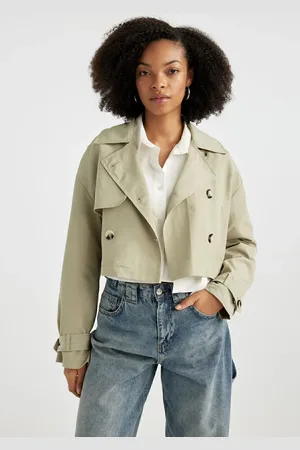 DeFacto Crop Crinkle Fabric Trench Coat