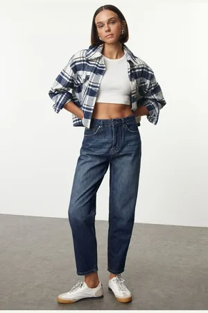 Trendyol Dark Blue Normal Waist Mom Jeans