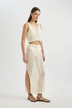 DeFacto Fall In Love Regular Fit Openwork Knitwear Maxi Beach Skirt