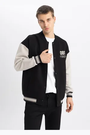 DeFacto Oversize Wide Pattern College Collar Printed Snap Closure Pocket Soft Furry Bomber Cardigan