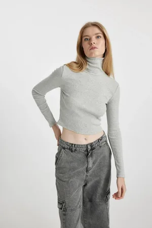 DeFacto Cool Fitted Turtleneck Ribbed Camisole Basic Long Sleeve T-Shirt