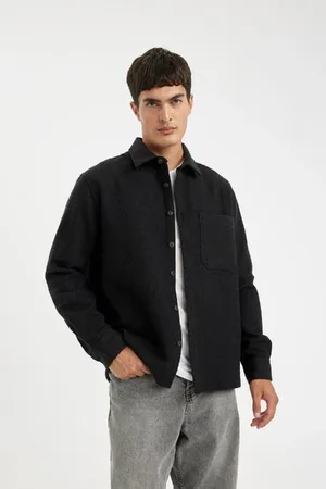 DeFacto Regular Fit Regular Cut Plain Cotton Blend Long Sleeve Shirt