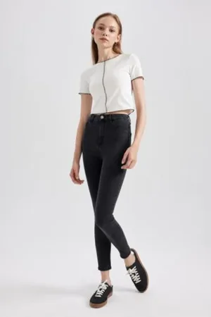 DeFacto Jegging High Waist Skinny Leg Pocket Ankle Length Basic Straight Jeans