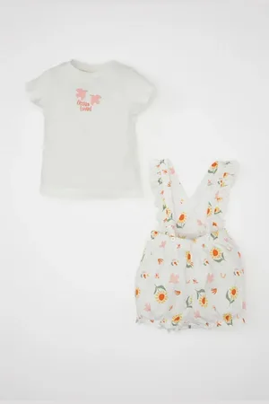 DeFacto Baby Girl Floral Combed Cotton Short Sleeve T-Shirt Salopet 2-Piece Set C8762a524sm