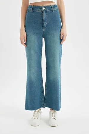 DeFacto Culotte High Waist Short Wide Leg Ankle Length Jean Washed Trousers