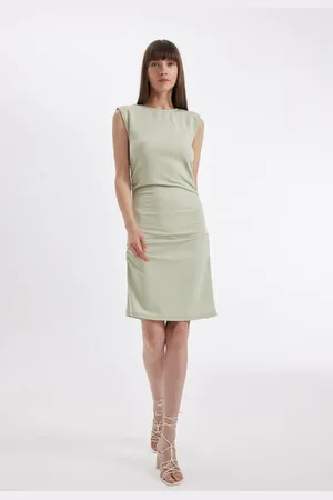 DeFacto Bodycon Fitted Draped Basic Plain Crepe Sleeveless Mini Dress