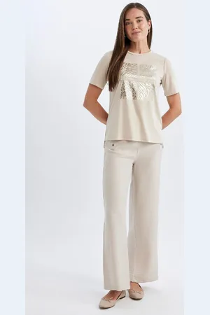 DeFacto Wide Leg Trousers Wide Leg Basic Plain Buttoned Pocket