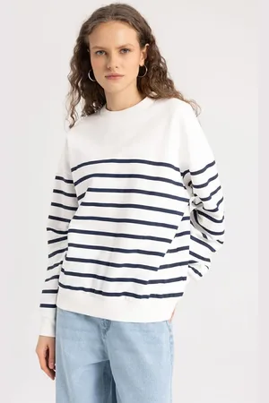 DeFacto Relax Fit Crew Neck Striped Thin Sweatshirt