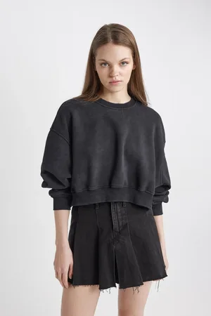 DeFacto Cool Crop Thick Fabric Wash Faded Effect Basic Sweatshirt