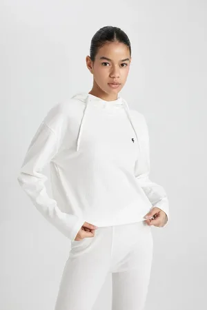 DeFacto Fit Standard Fit Hooded Embroidered Ribbed Long Sleeve T-Shirt