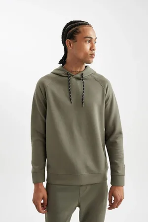 DeFacto Khaki Fit Standard Fit Hooded Scuba Diving Fabric Sports Sweatshirt