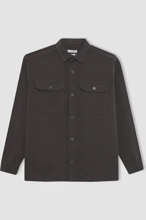 DeFacto Relax Fit Polo Collar Snap Closure Pocket Canvas Shirt Jacket