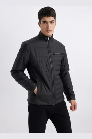 DeFacto Water Repellent Slim Fit Faux Leather Jacket Slim Cut Stand Collar Zippered Pocket