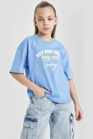 DeFacto Girl Oversize Fit Crew Neck Printed Short Sleeve T-Shirt