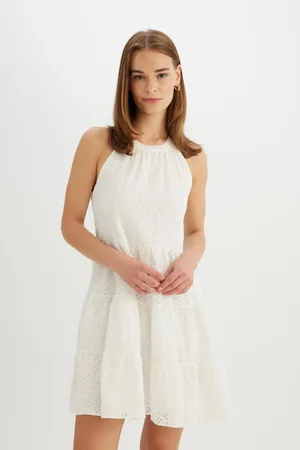 DeFacto A Cut Halter Neck Embroidered Sleeveless Mini Dress