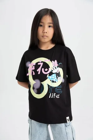 DeFacto Girls Disney Mickey & Minnie Oversize Fit Crew Neck Short Sleeve T-Shirt