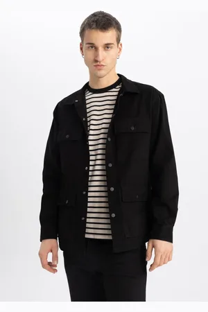 DeFacto Relax Fit Polo Collar Snap Closure Pocket Cotton Long Sleeve Shirt Jacket